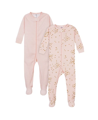 Gerber Baby Girls 2-Pack Snug Fit Footed Cotton Pajamas, Love, 0-3 Months