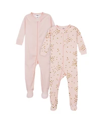 Gerber Baby Girls 2-Pack Snug Fit Footed Cotton Pajamas, Love, 0-3 Months