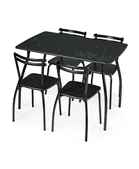 5 Pieces Dining Table Set with 4 Chairs and Backrests