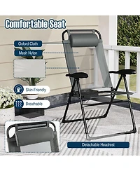 Outdoor Folding Chairs Set of 2 with Armrests and 7-Level Backrest