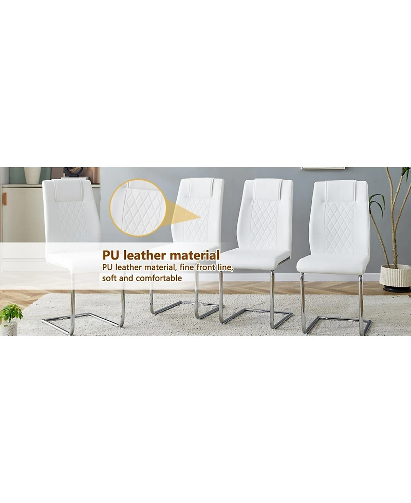 Streamdale 71" Rectangular Glass Table & 6 White Pu Chairs