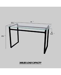 Streamdale 51" Glass Dining Table Set, Black Metal Legs & Pu Chairs