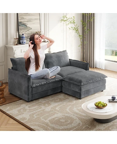 Streamdale Corduroy Loveseat Sofa with Ottoman & 2 Cushions