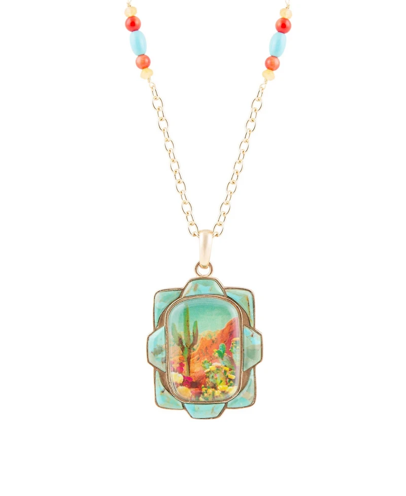 Barse Scenic Sedona Desert Blue Turquoise Golden Pendant Necklace