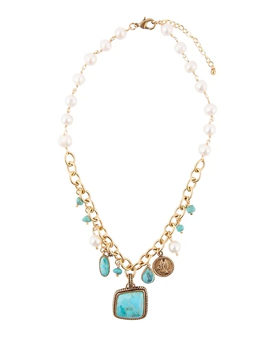 Barse Blue Turquoise and White Cultivated Pearl Multi Pendant Necklace