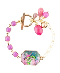 Barse Scenic Flamingo Pink Agate Golden Charm Bracelet