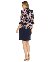 R & M Richards Women's Floral Printed Jacket and Necklace Dress Set