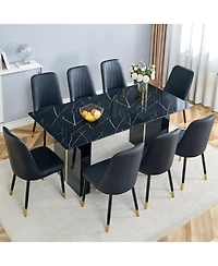 71" Glass Dining Set with 8 Black Pu Chairs