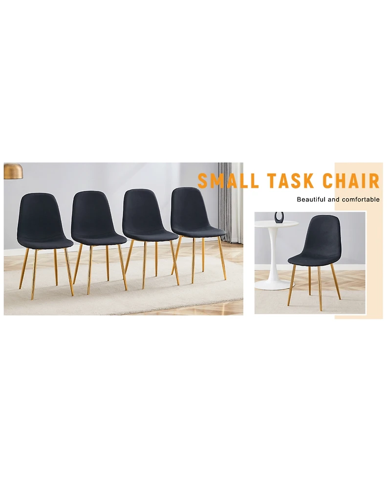 Streamdale Black Linen Dining Chairs - Set of 4, Golden Legs