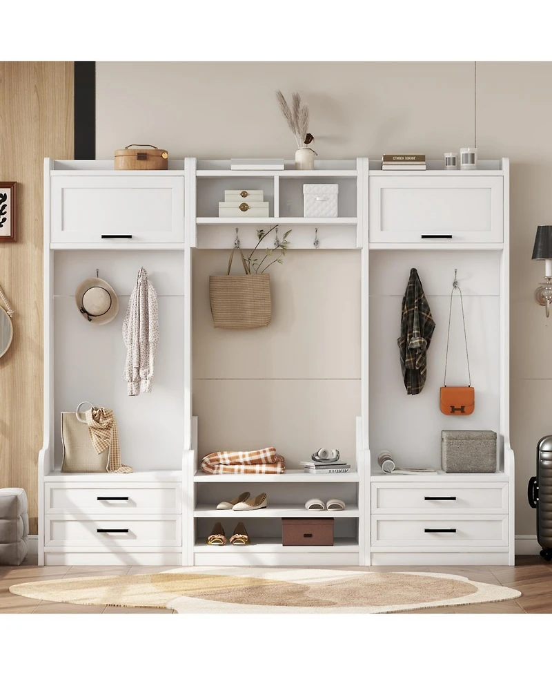 Streamdale 4-in-1 Hall Tree Coat Rack, Shoe Bench, Storage - White