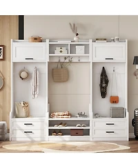 Streamdale 4-in-1 Hall Tree Coat Rack, Shoe Bench, Storage - White