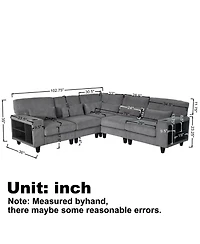 Streamdale L-Shaped Corduroy Sectional Sofa with Storage & Cup Holder