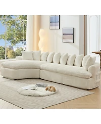 Streamdale 127" Large Beige Corduroy Sectional Sofa - Curved Design, High-Resilience Foam