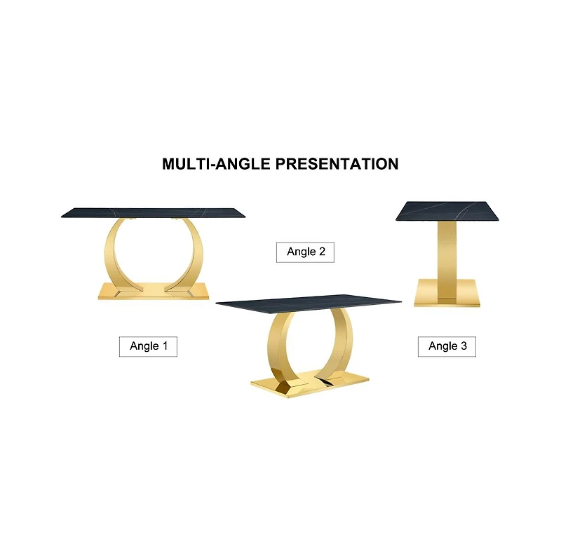 Streamdale Sintered Stone Dining Set 63" Table & 4 Black/Gold Chairs