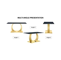 Streamdale Sintered Stone Dining Set 63" Table & 4 Black/Gold Chairs