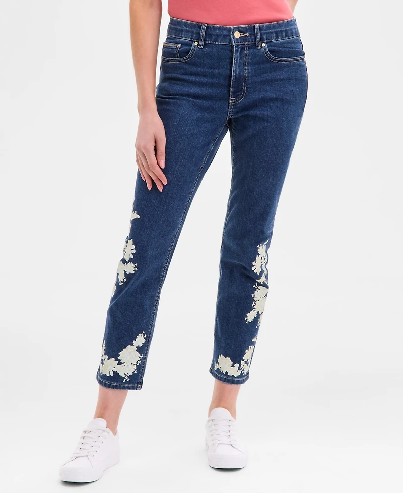 Nautica Jeans Women's Floral-Trim Straight-Leg Ankle