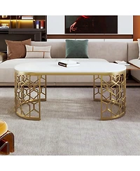 Streamdale Modern Oval Coffee Table with Cut-Out Pattern Metal Stainless Steel Frame in 47.2"