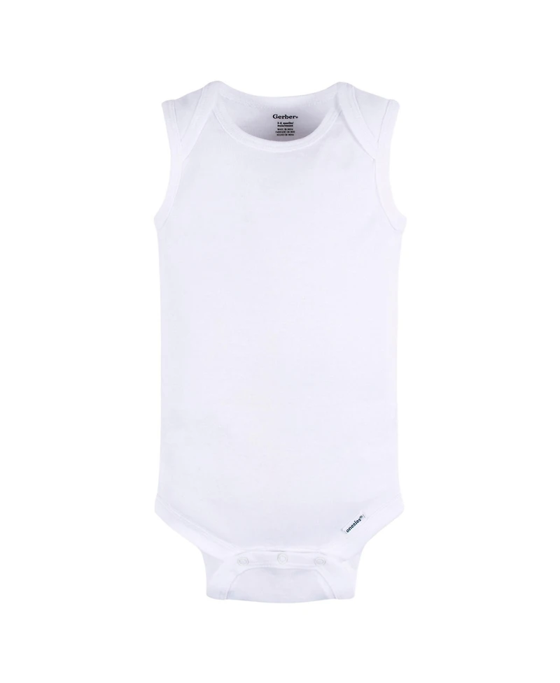 Gerber Baby Boys or Girls White Sleeveless Onesies Bodysuits, 5-Pack