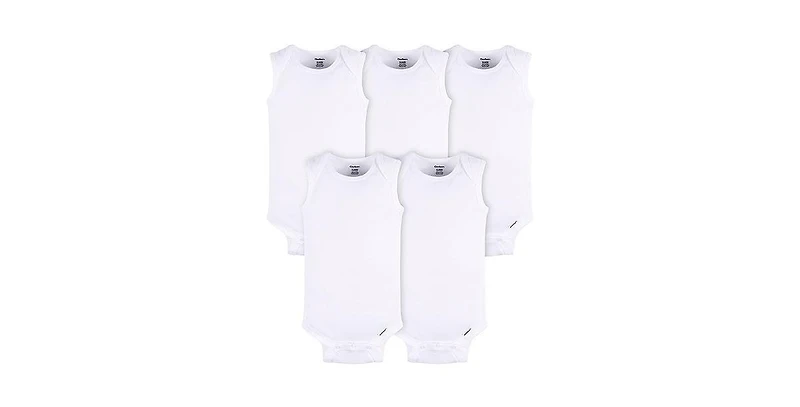 Gerber Baby Boys or Girls White Sleeveless Onesies Bodysuits, 5-Pack