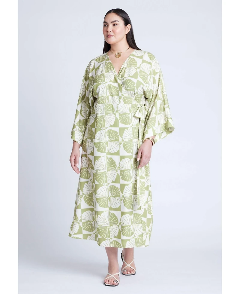 Eloquii Women's Kimono Sleeve Maxi Wrap Dress