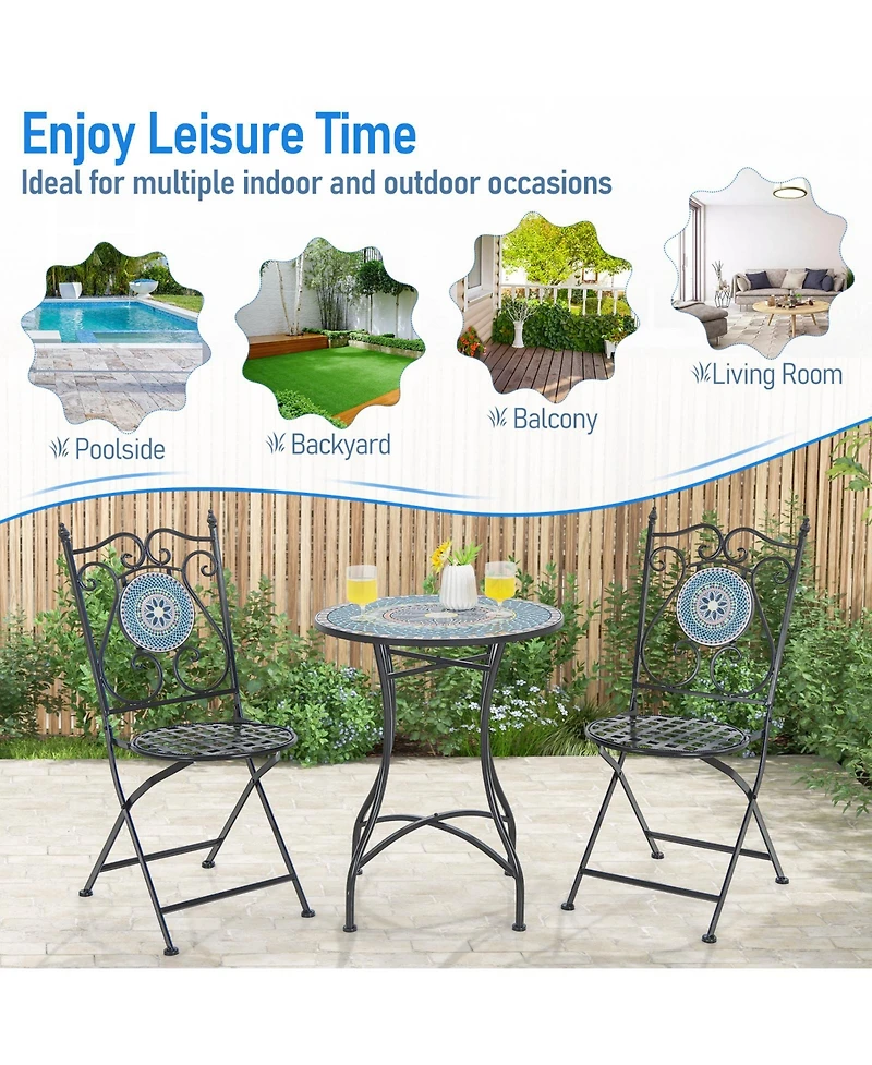 24 Inch Patio Bistro Table with Ceramic Tile Tabletop-Multicolor