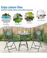 24 Inch Patio Bistro Table with Ceramic Tile Tabletop-Multicolor