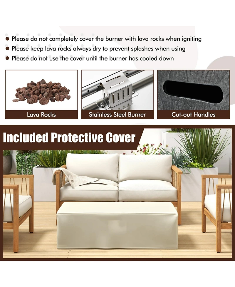 42.5 Inch 50000 Btu Fire Pit Table Set with Stainless Steel Burner