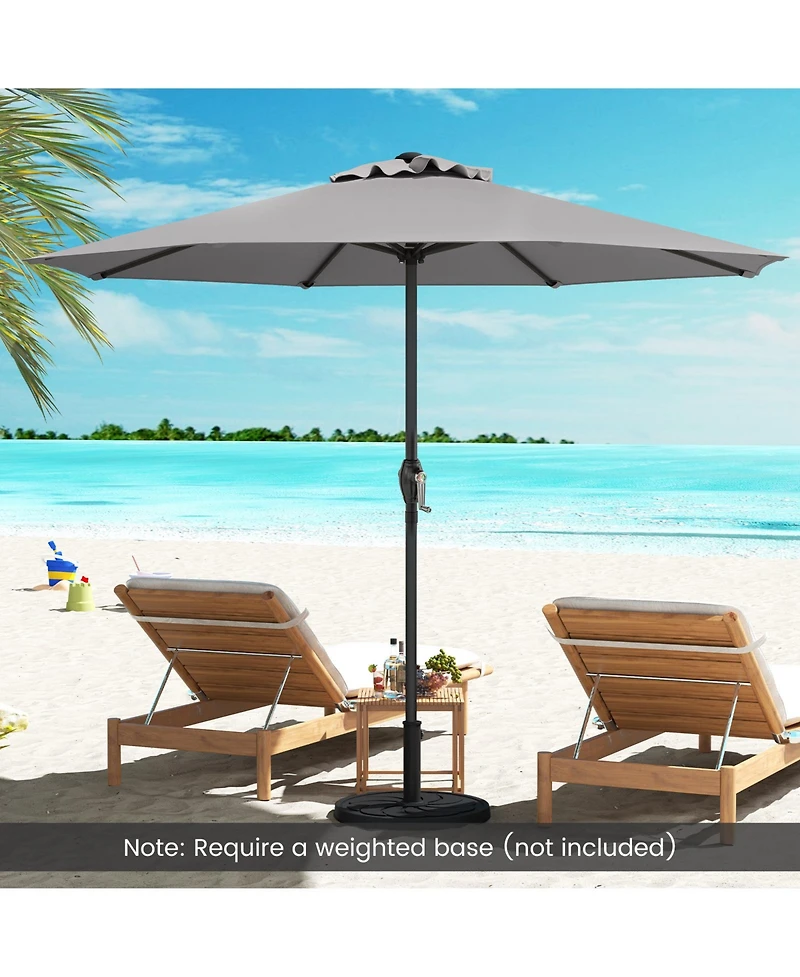Outdoor Heavy Duty Market Umbrella with Crank Handle and 8 Sturdy Ribs-Gray