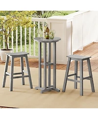 21.5 Inch Round Bar Table Patio Hdpe Bar Height Dining Table with Slatted Tabletop
