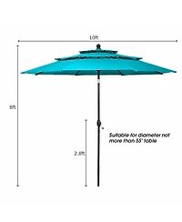 10' 3 Tier Patio Umbrella Aluminum Sunshade Shelter Double Vented without Base-Turquoise