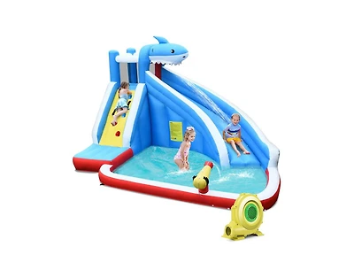 4-in-1 Inflatable Water Slide Park with Long Slide and 735W Blower