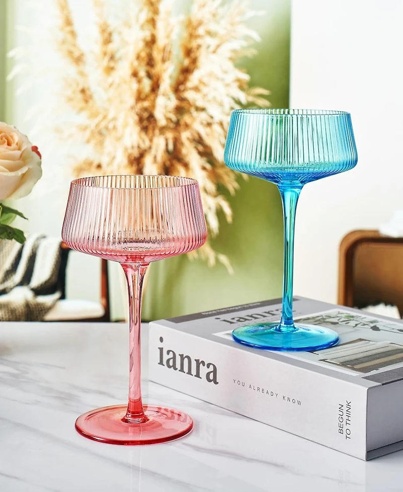 The Wine Savant Art Deco Modern Ribbed Cocktail Glasses, Set of 6