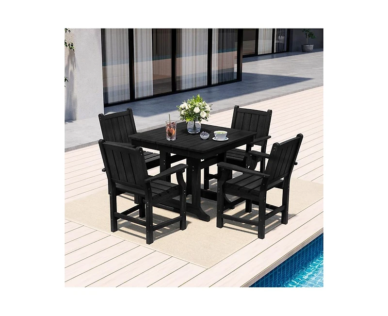 5-Piece Hdpe Plastic Patio Outdoor Dining Set with Arm Chairs Black