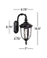 John Timberland Bellagio Vintage Outdoor Wall Light Fixtures Set of 2 Texturized Black Downbridge 16 1/2" Clear Hammered Glass for Post Exterior