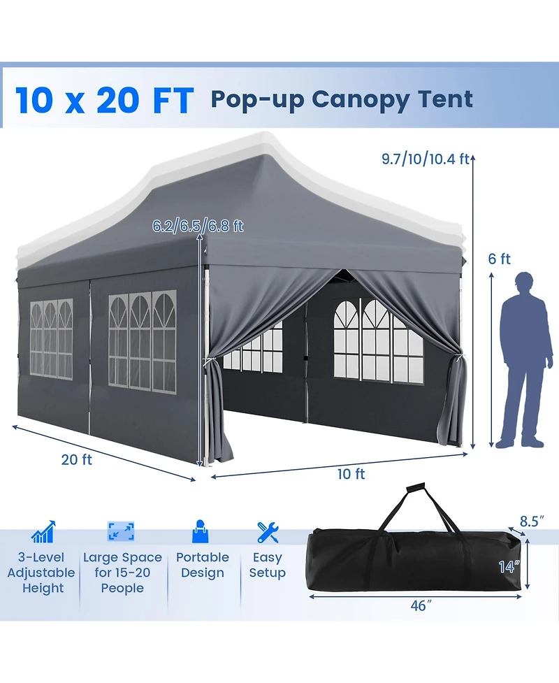 10 x 20 Feet Pop up Canopy with 6 Sidewalls Windows and Carrying Bag