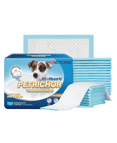 HoneyCare All-Absorb Puppy Training Pads, Ultra Absorbent and Odor Eliminating, Leak-Proof 5-Layer Potty Training Pads with Quick-Dry Surface 22"
