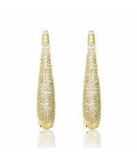 14k Yellow Gold Plated with Cubic Zirconia Oblong Oval Raindrop Hoop Earrings