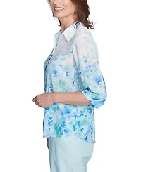 Alfred Dunner Petite Placed-Print 3/4-Sleeve Shirt
