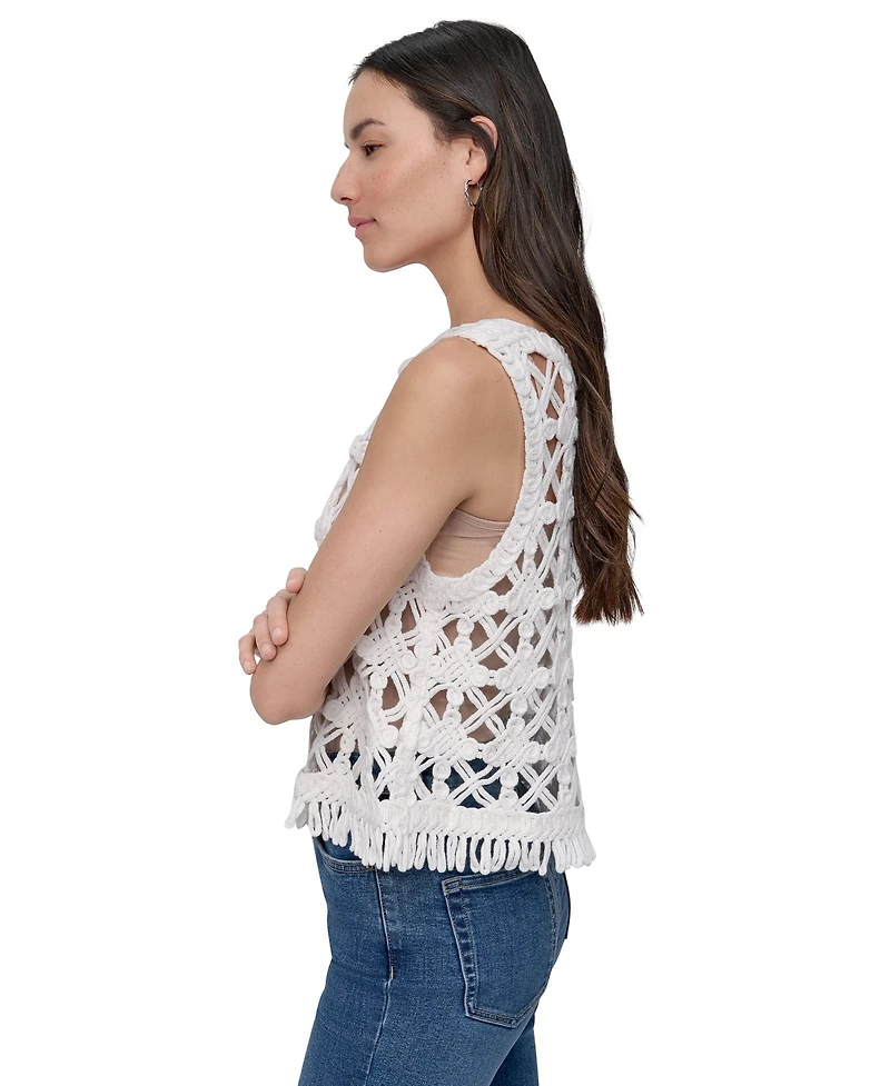 Dkny Jeans Women's Crochet Scoop-Neck Cotton Top