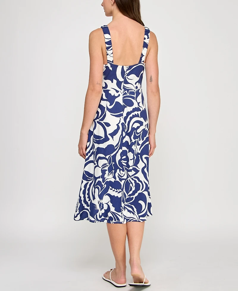 Trixxi Juniors' Printed Square-Neck Sleeveless Midi Dress