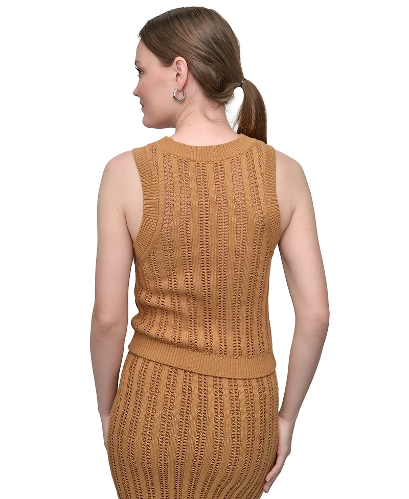 Dkny Jeans Women's Crewneck Pointelle-Stitch Tank Sleeveless Sweater