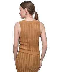 Dkny Jeans Women's Crewneck Pointelle-Stitch Tank Sleeveless Sweater
