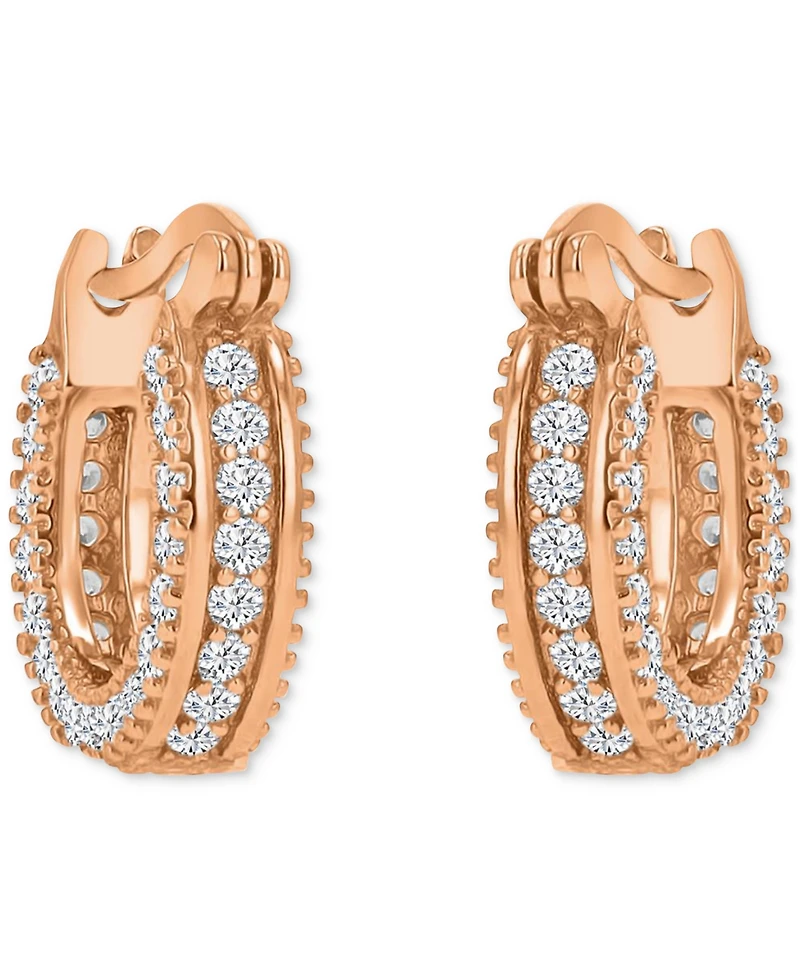 Cubic Zirconia Huggie Hoop Earrings Sterling Silver
