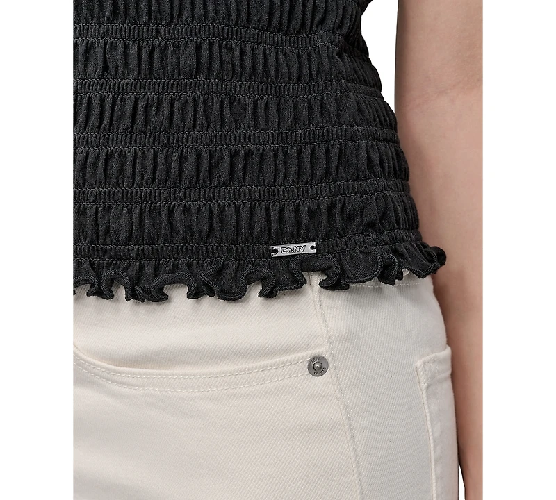 Dkny Jeans Women's Crewneck Smocked Sleeveless Top
