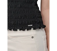 Dkny Jeans Women's Crewneck Smocked Sleeveless Top