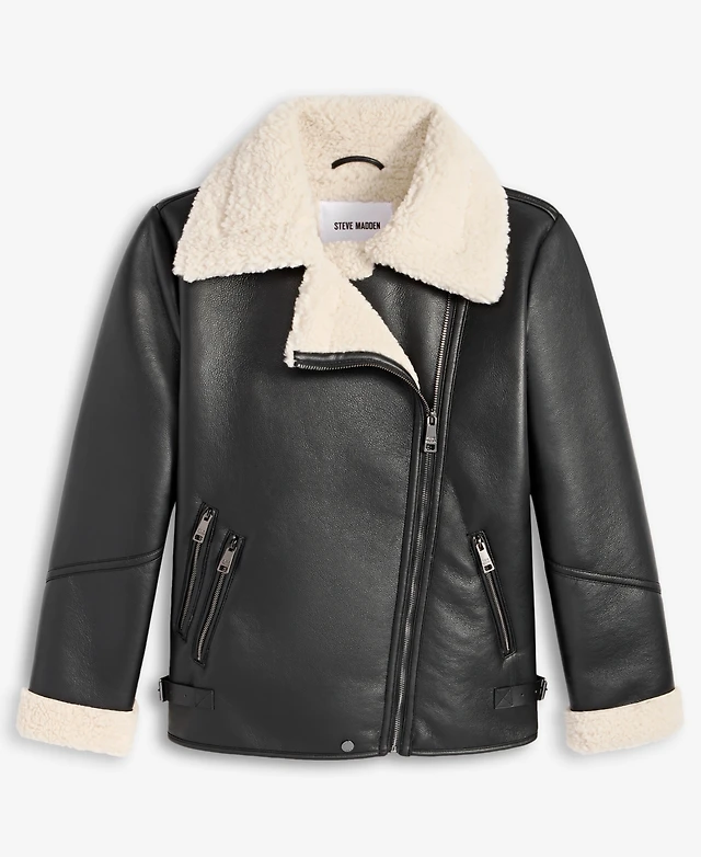 Leather Jacket Macy's Shearling Coats Steve Madden Women's