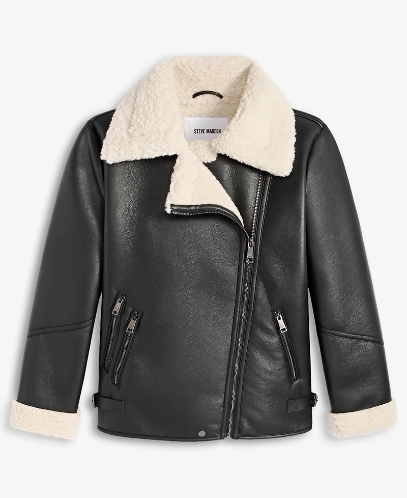 Steve Madden Women's Asymmetric Faux-Shearling Coat