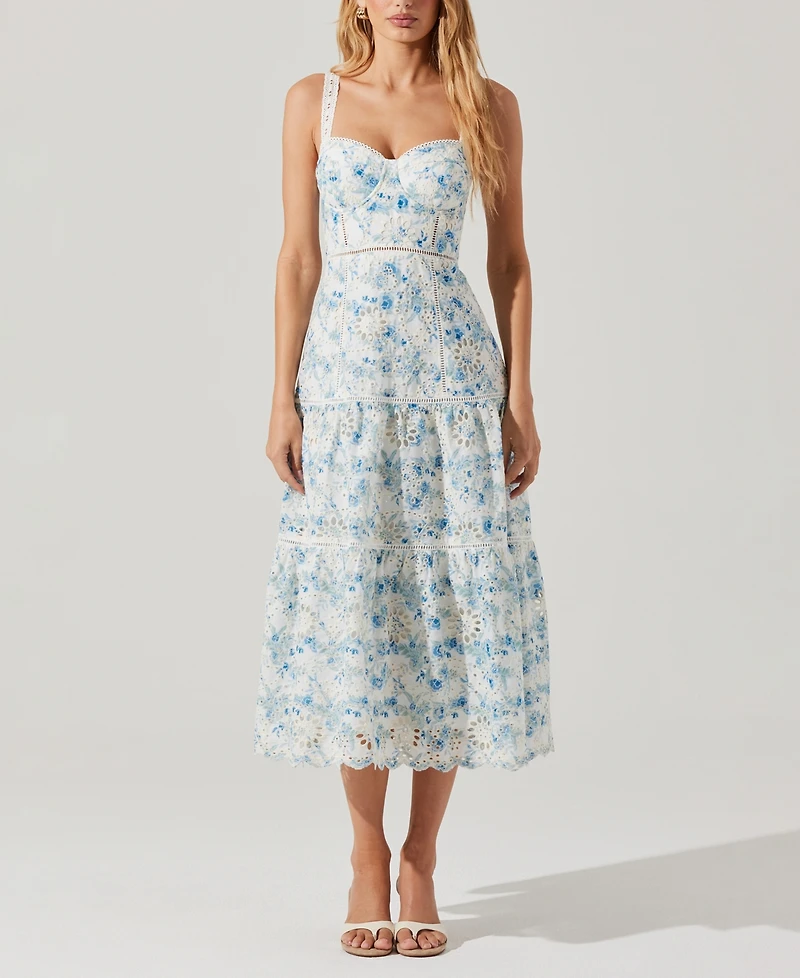 Astr the Label Women's Pellagia Cotton Eyelet Midi Dress