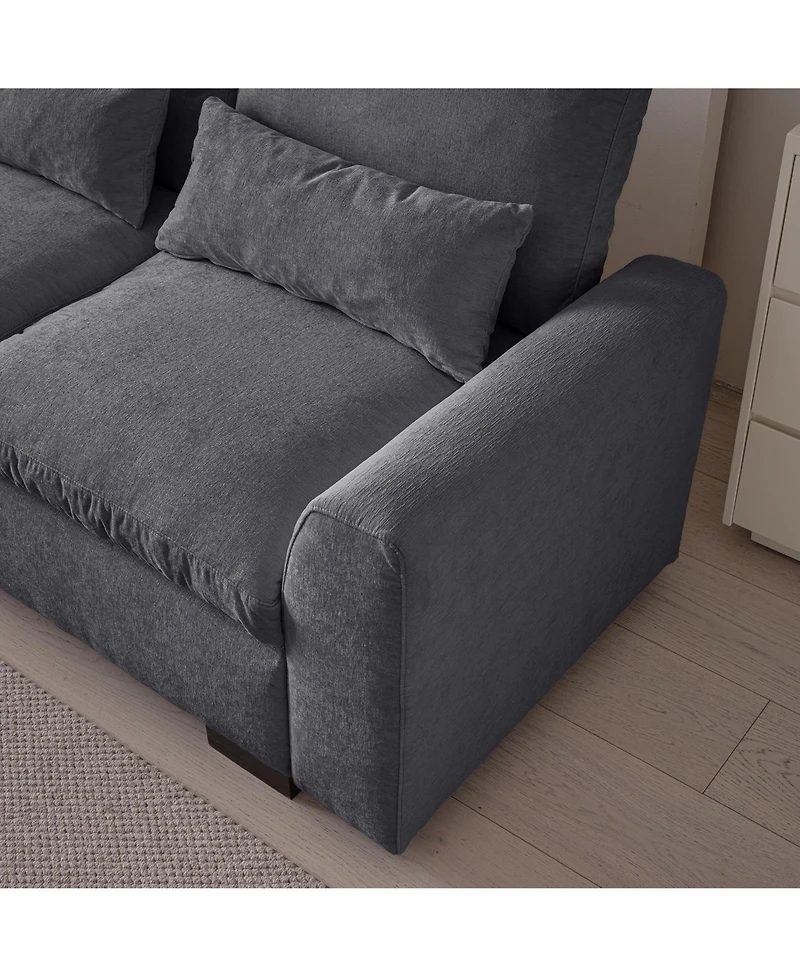 Streamdale Elegant Chenille Sofa with Reversible Ottoman and Built-in Usb Ports