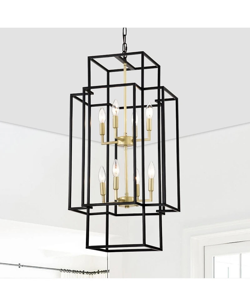 Streamdale 8-Light Pendant Chandelier, Matte Black & Gold, Adjustable Height, Industrial Farmhouse, (Bulbs Not Included)